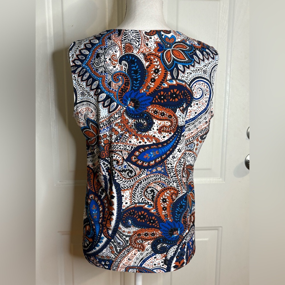 Kasper Paisley Sleeveless Blouse Size Medium. Stretch, colorful, office, summer - Picture 4 of 12